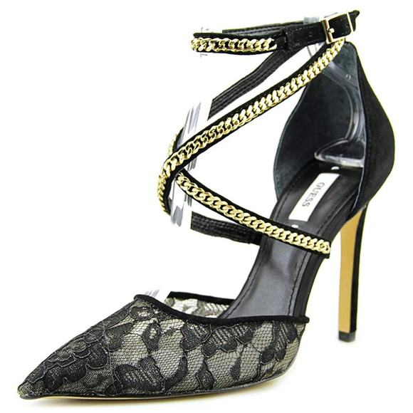 Guess Shoes - GUESS Adabellely Black Lace Pointed-Toe Heels